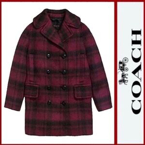 COACH PLAID LONG PEACOAT Medium NWT